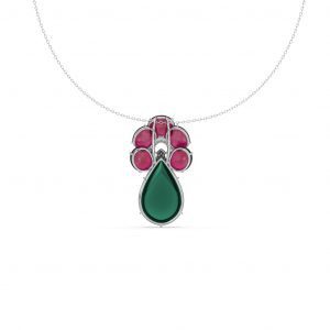 Ruby, Diamond and Chalcedony Drop Pendant Necklace